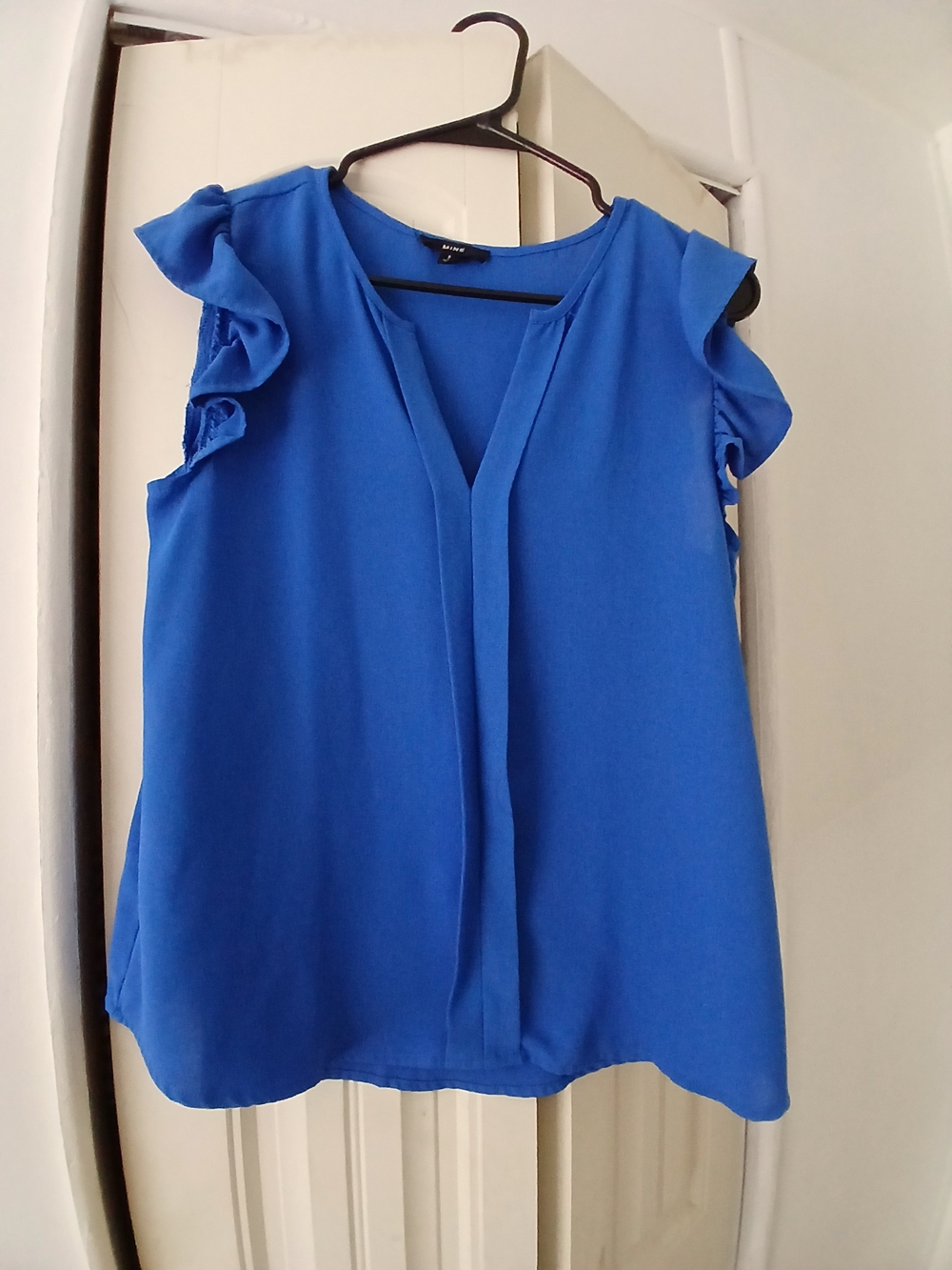 mine Royal Blue Ruffle Sleeve V-Neck Blouse